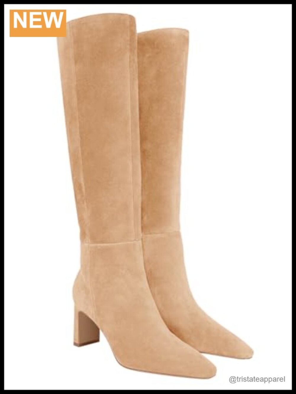 Coutgo Women's Knee High Boots Faux Suede Chunky Heel Side Zip Tall Dress Boots